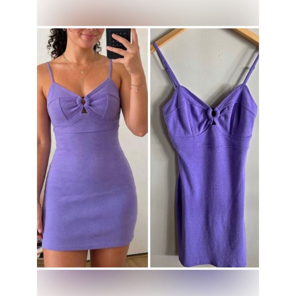 Purple Y2K Mini Dress Bodycon Cutout Ring Bust Spaghetti Strap Size M